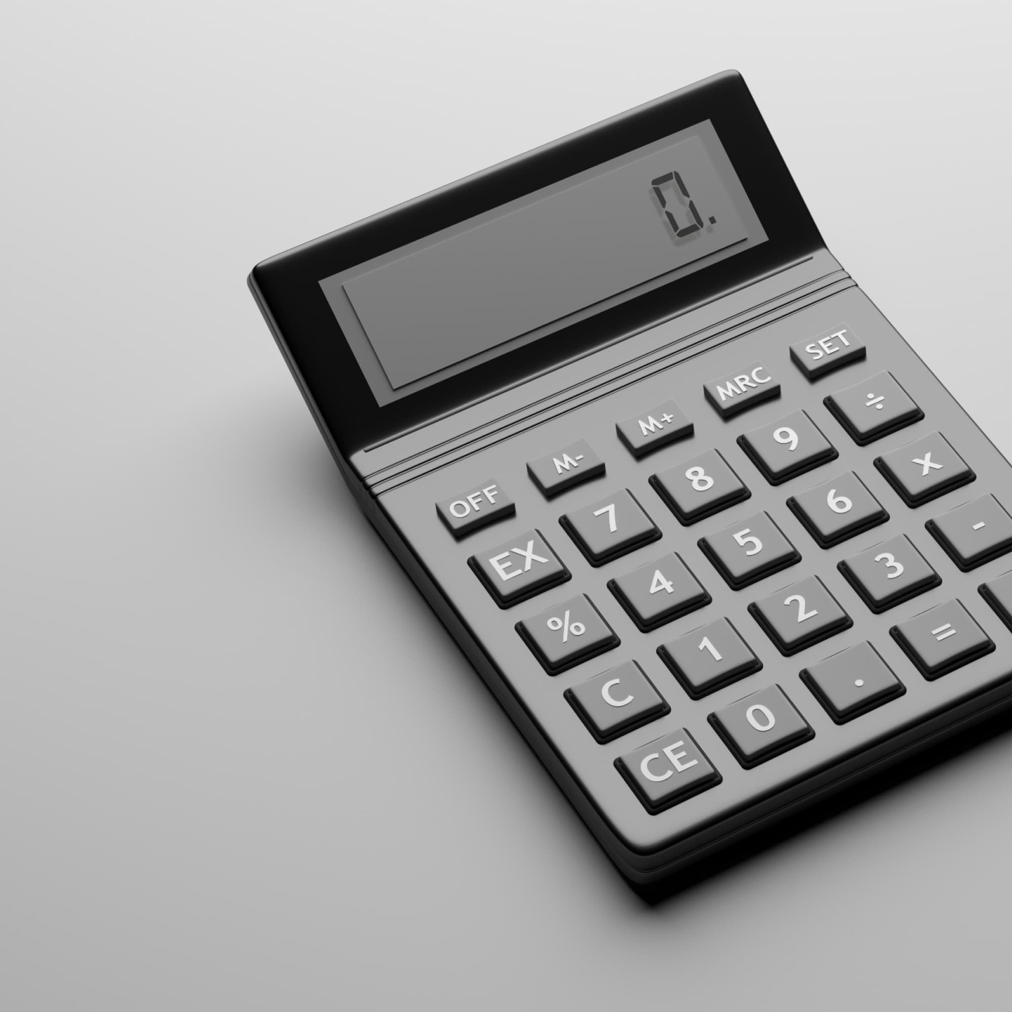 Calculadora sobre fondo blanco, representando el cálculo de la pensión de viudedad y cómo determinar su monto.