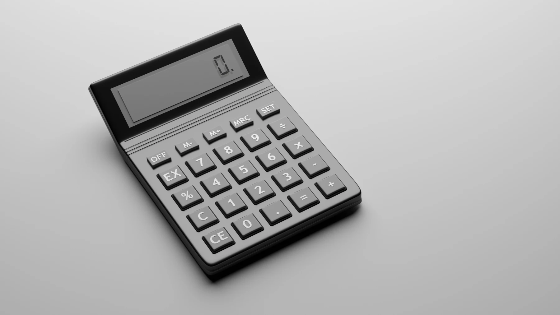 Calculadora sobre fondo blanco, representando el cálculo de la pensión de viudedad y cómo determinar su monto. 